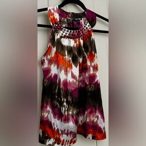 NWOT APT.9 Womens Tie Die Halter Top Embellished Back Key Hole Multicolor Sz MED